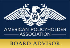 American Policyholder Association Board Advisor blue, yellow, & white logo
